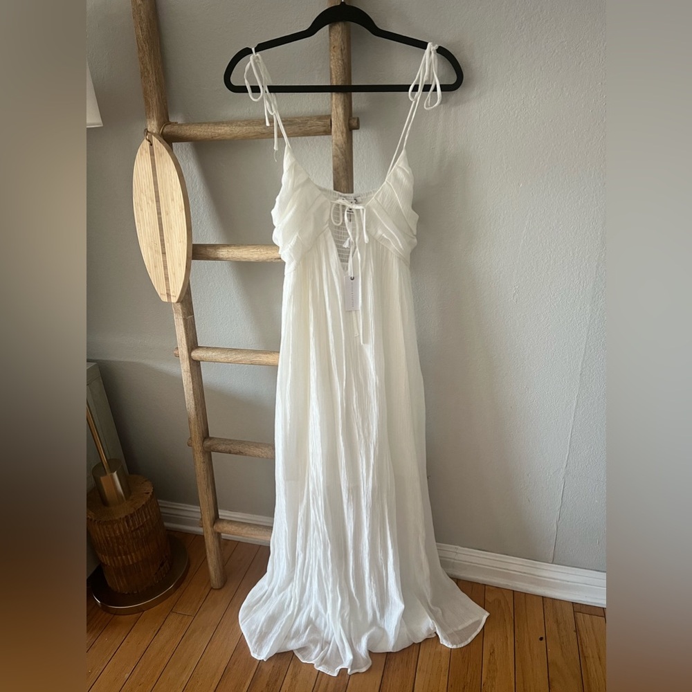 Stitch and feathers tie front cut out maxi dress